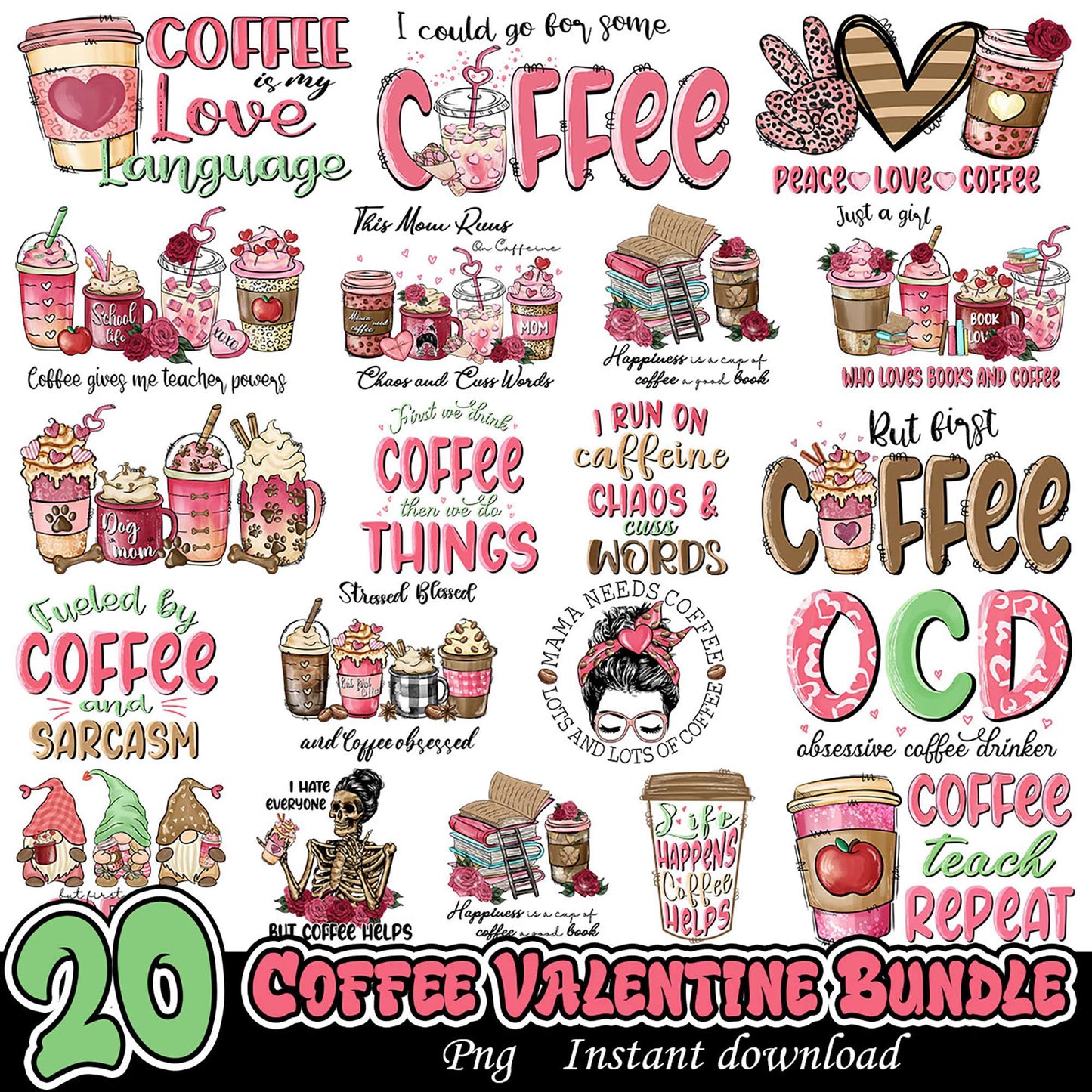 Coffee Valentine SVG Bundle 20 Designs
