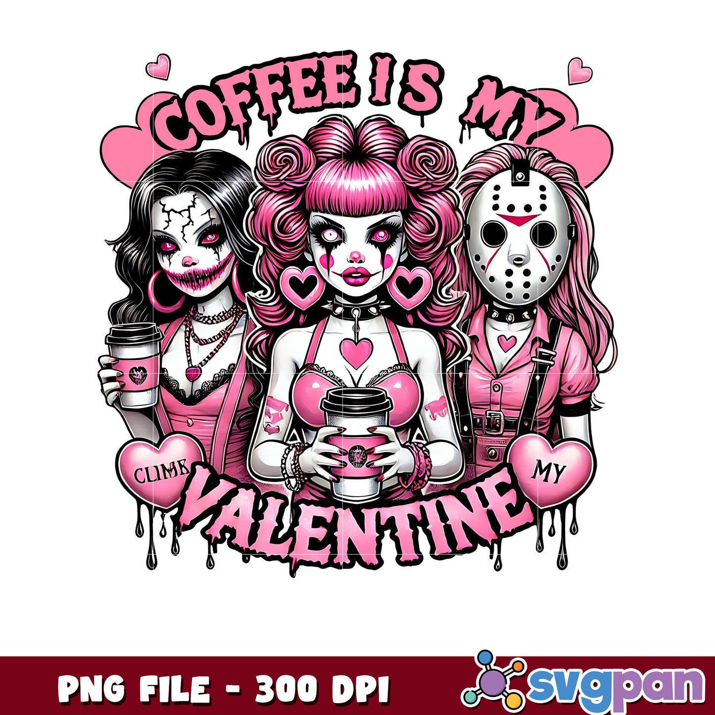 Coffee is My Valentine, Cute Goth Inspired PNG Design