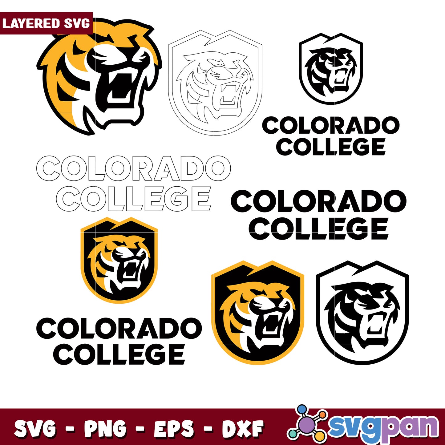 Colorado College Layered SVG Tiger Logo Bundle