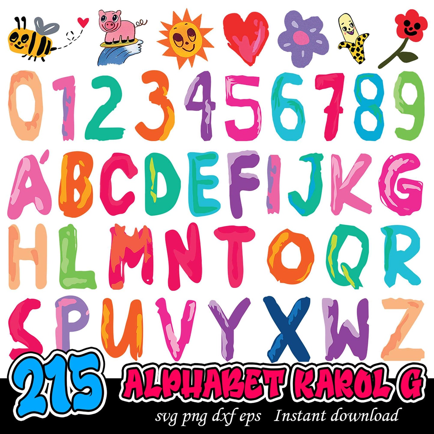 Colorful 215 Alphabet Bundle SVG and PNG Instant Download