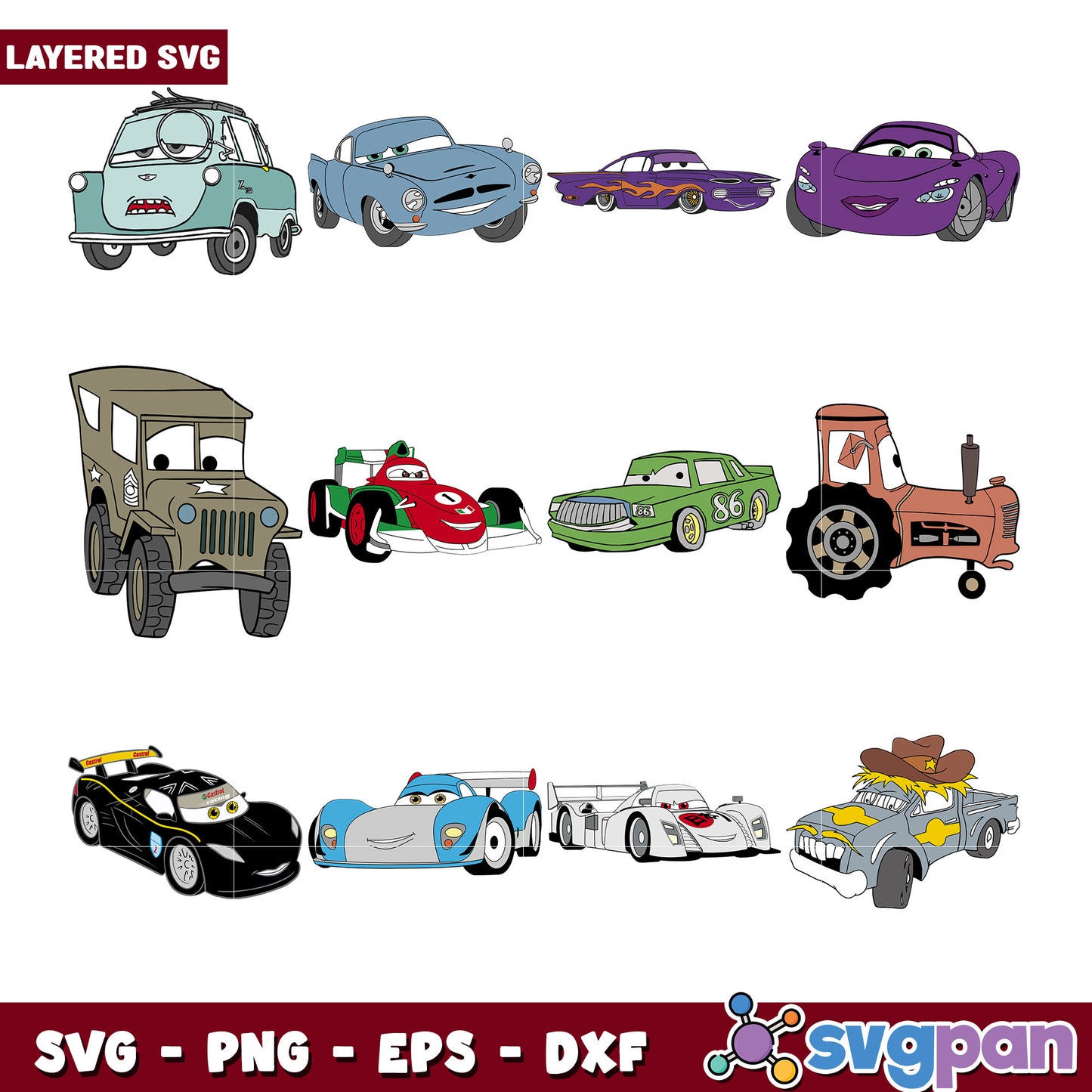Colorful Cartoon Cars Bundle in SVG Format Design