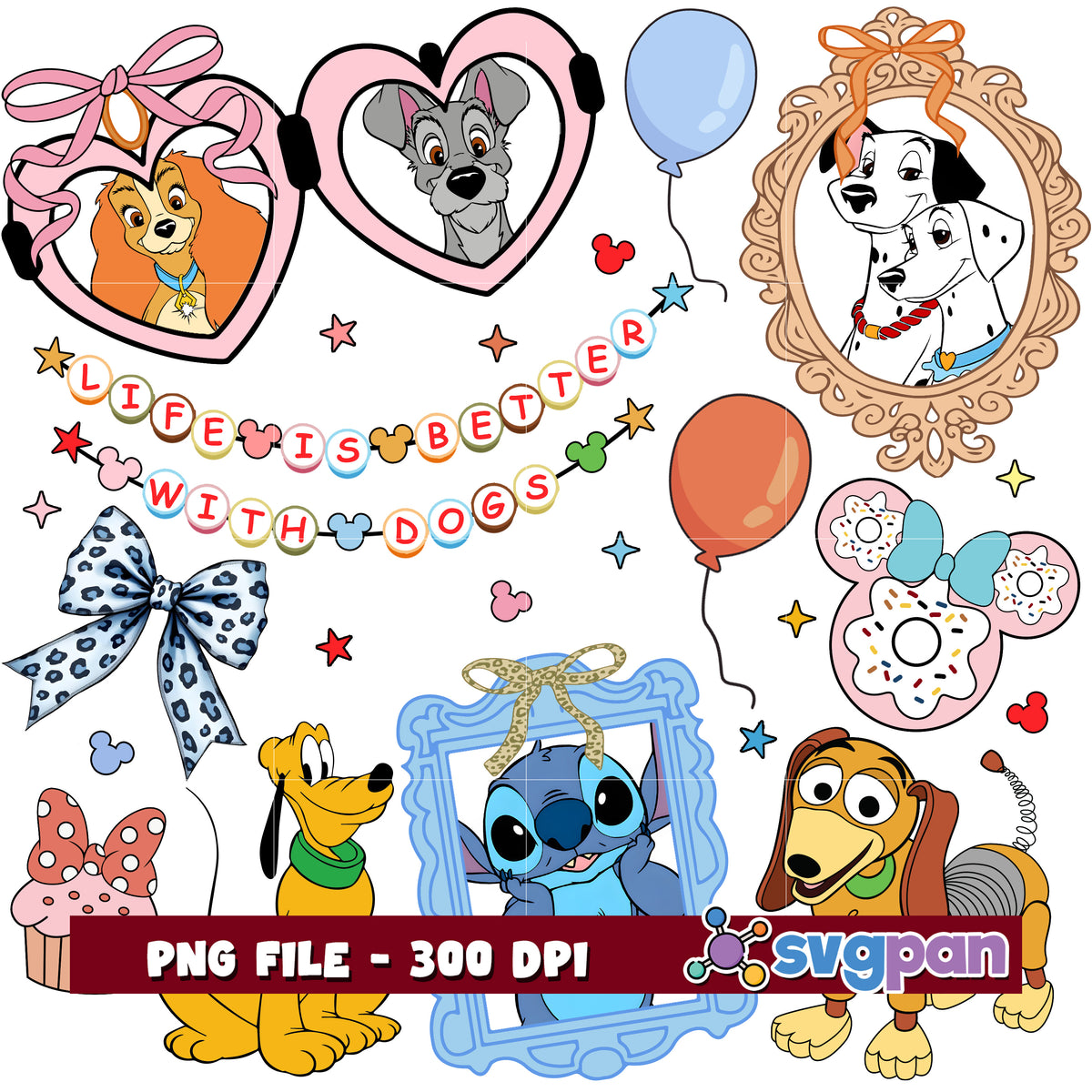 Colorful Dog-Themed Art Print Life is Better with Dogs PNG