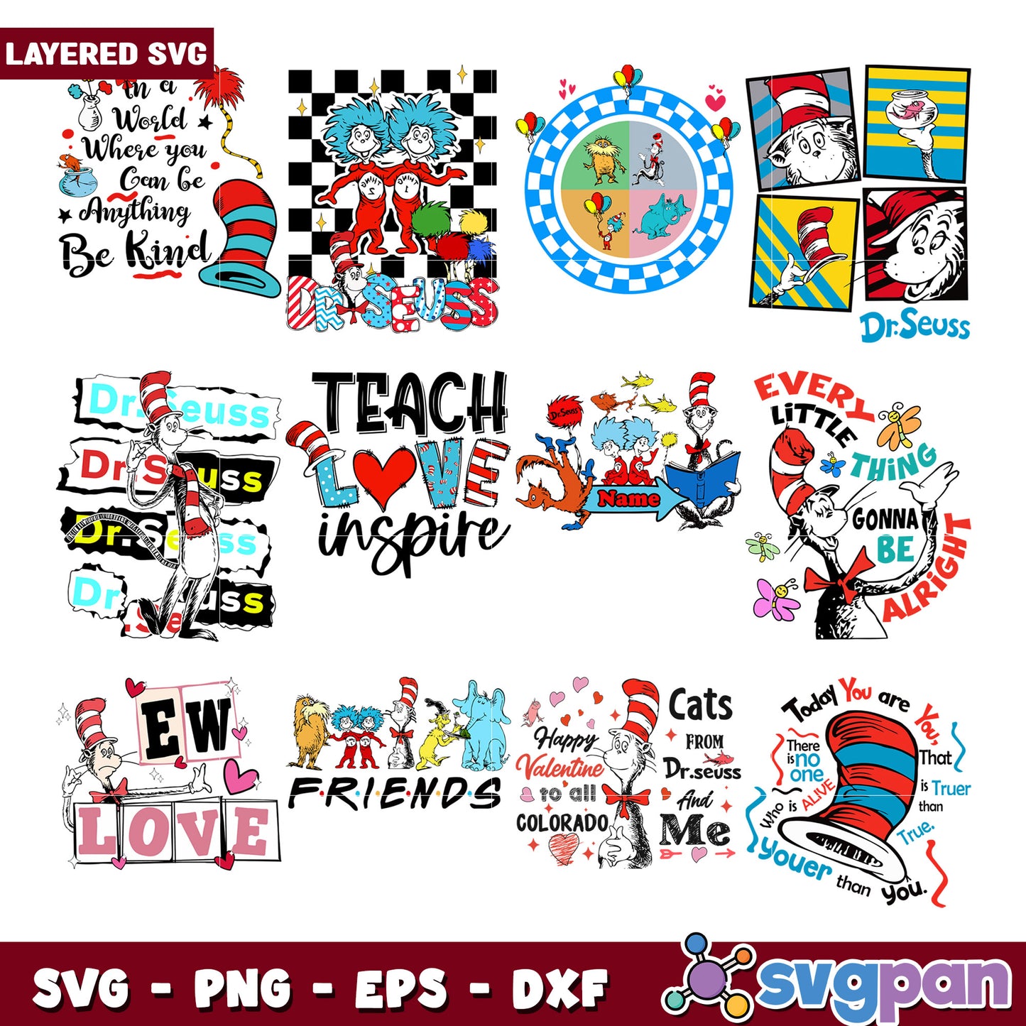 Colorful Dr Seuss Inspired SVG Bundle for Creative Projects