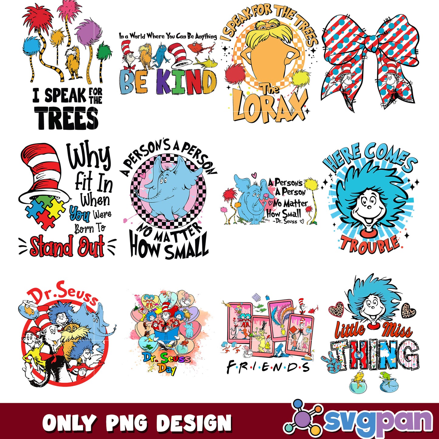 Colorful Dr Seuss PNG Bundle For Kids Crafts Designs