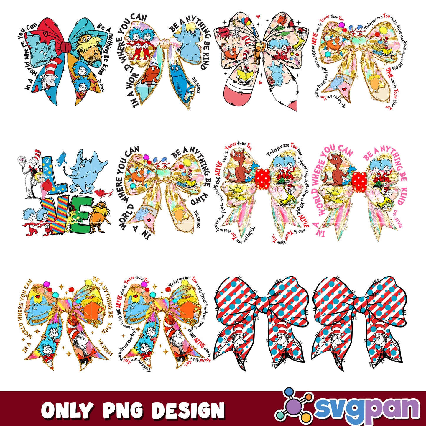 Colorful PNG Bow Bundle Featuring Whimsical Designs