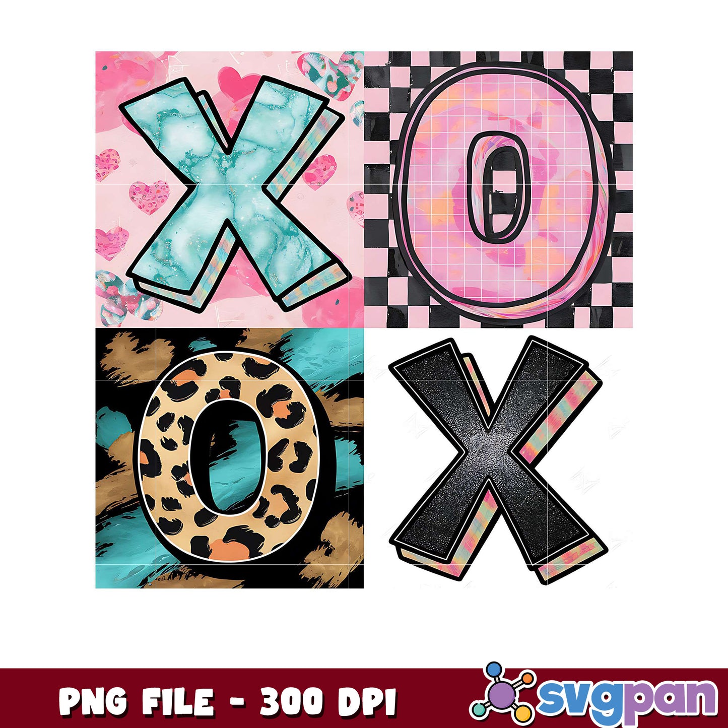 Colorful X O PNG design, perfect for crafts and gifts