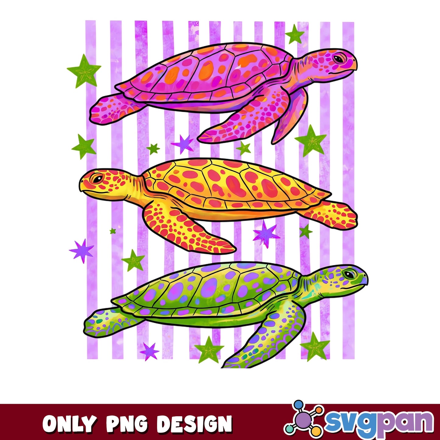 Colorful Sea Turtle Bundle Clipart, Ocean Animal PNG, Sea Turtle PNG