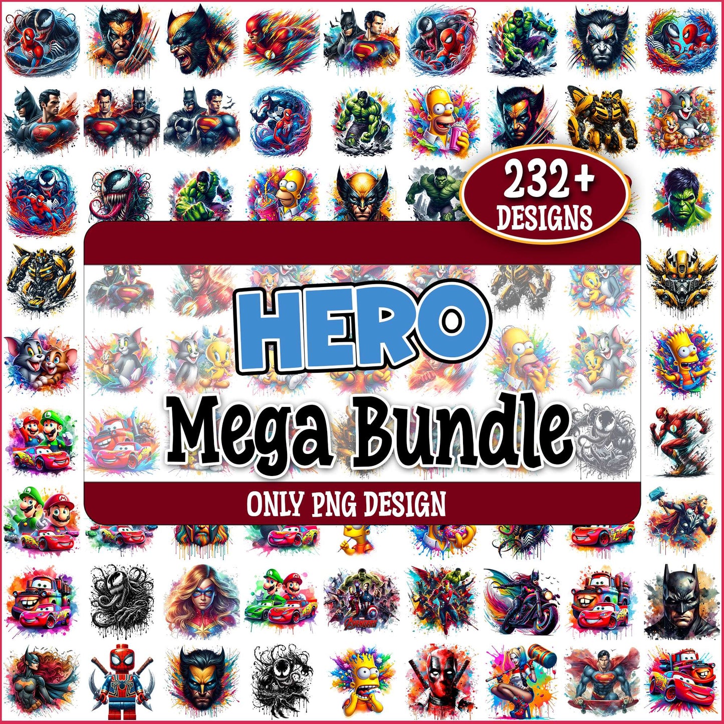 Colorful heroes png bundle