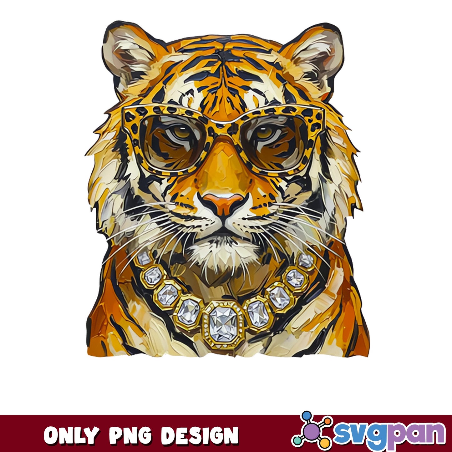 Cool Tiger With Glasses And Gold Chain PNG, Gangster Tiger PNG, Drip Tiger PNG
