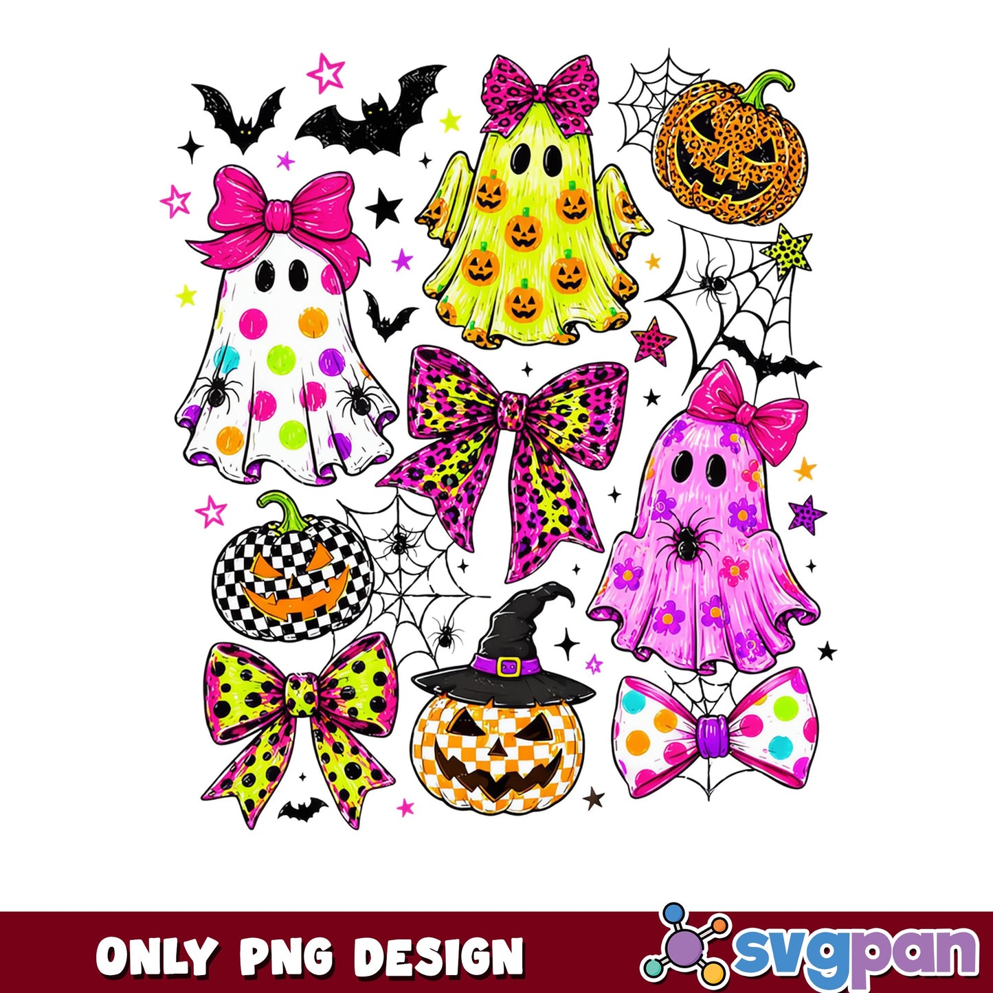 Coquette Halloween Ghost PNG, Cute Ghost Pumpkin Bow, Halloween PNG