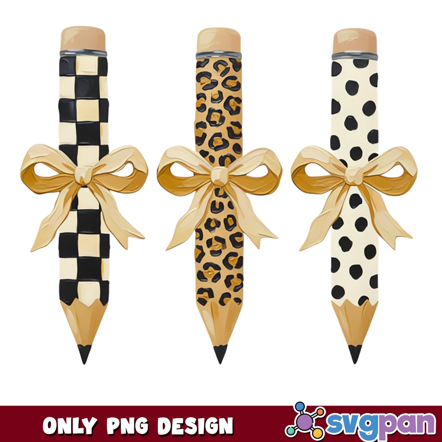 Coquette Pencil With Bow PNG Bundle, Teacher Leopard PNG, Back To School PNG