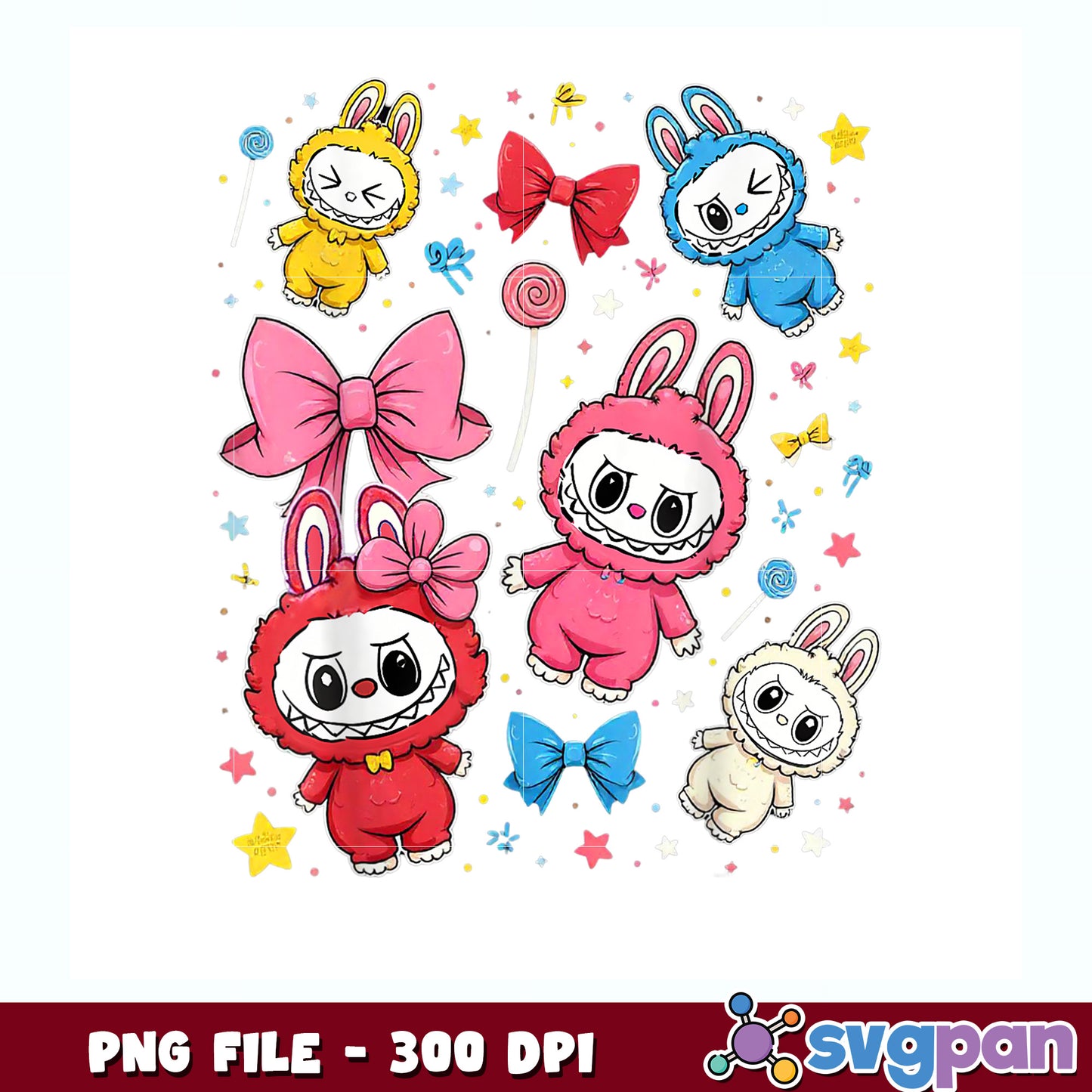Coquette bow labubu the monsters labubu cute design png, labubu monsters png