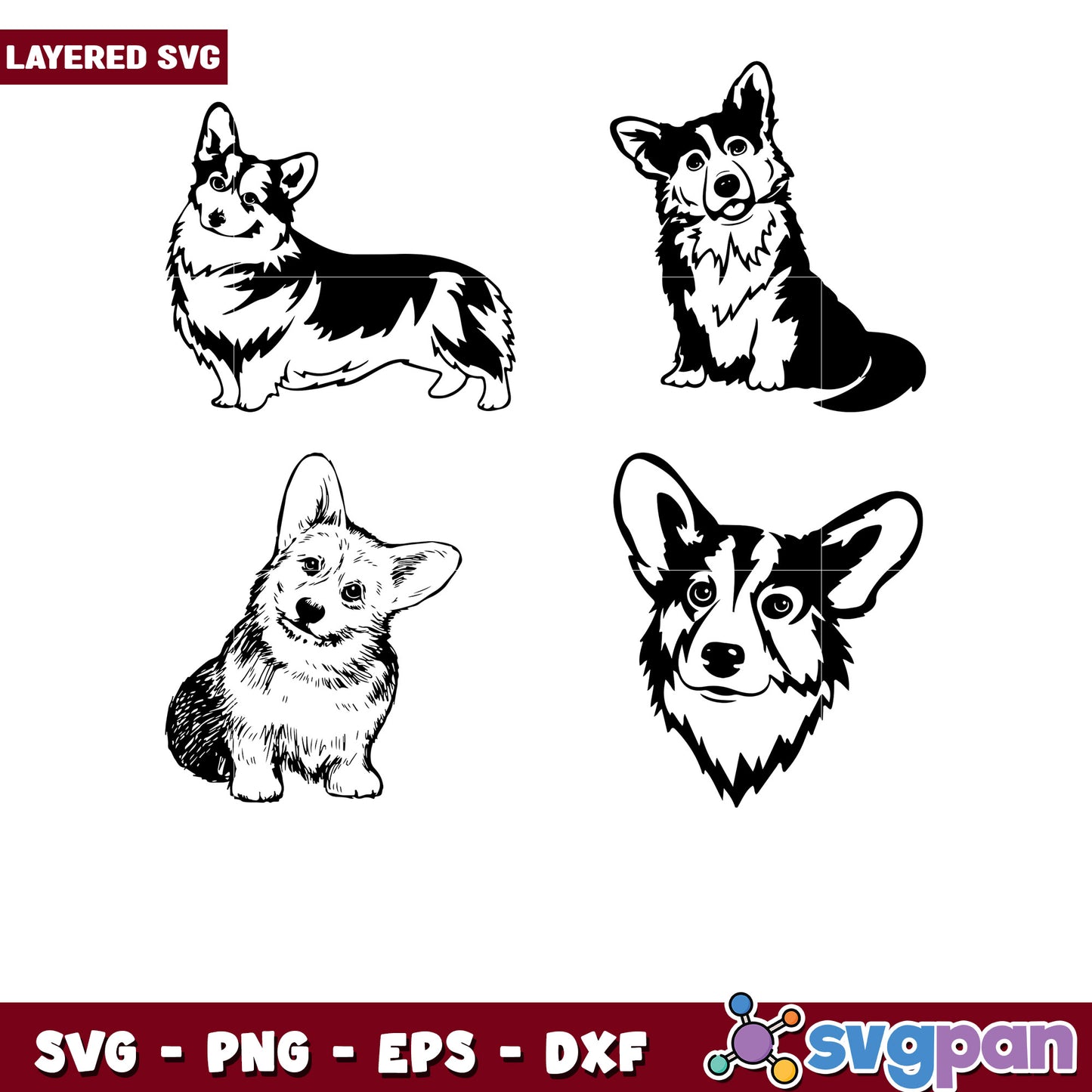 Corgi SVG Bundle 4 Layered Designs