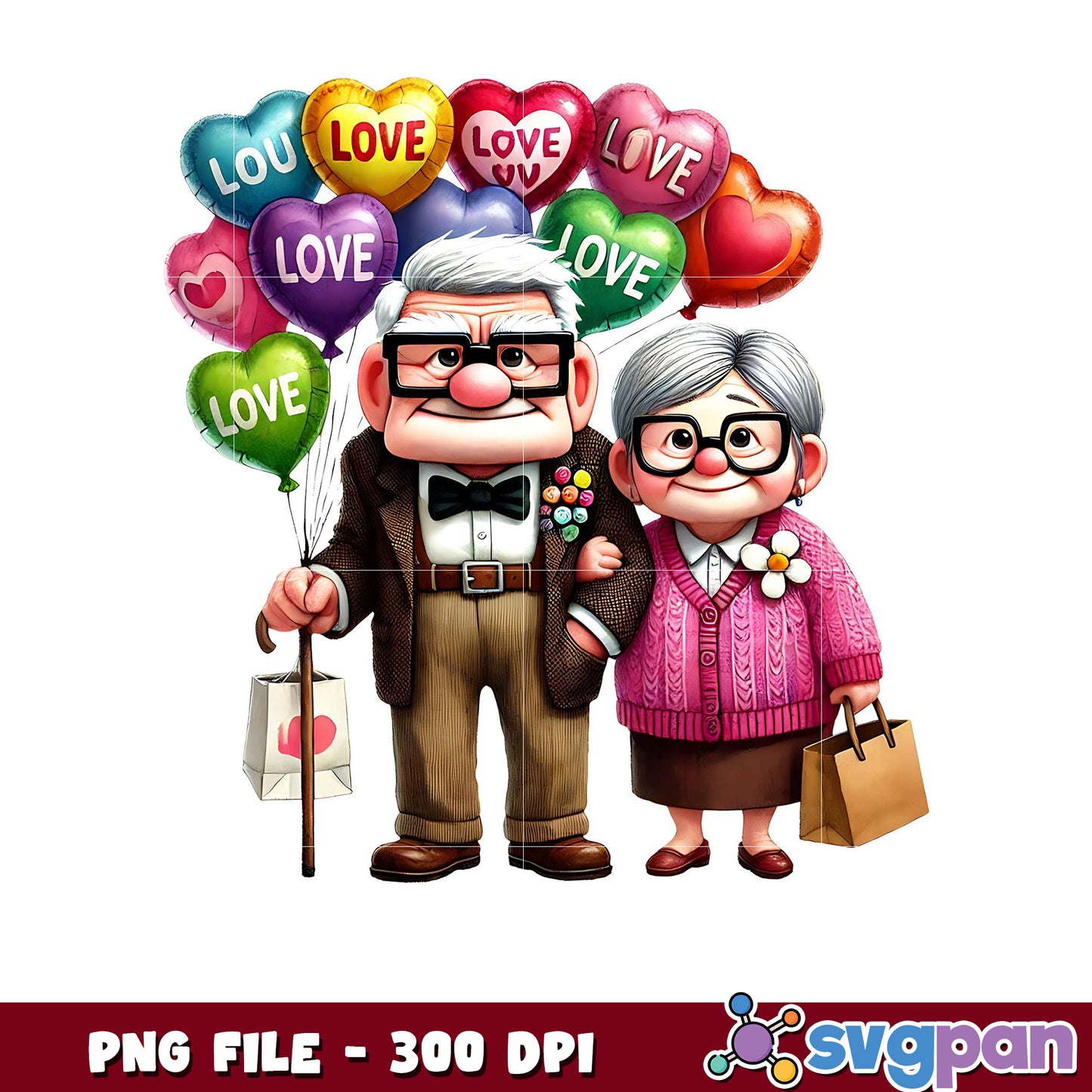 Couple with Love Balloons, Cute PNG Image for Gifts