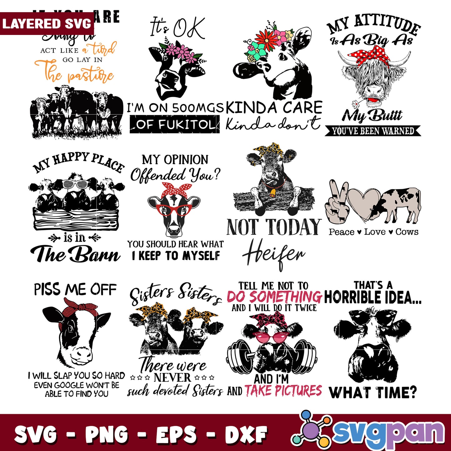 Cow SVG Bundle Funny Cow Sayings & Designs