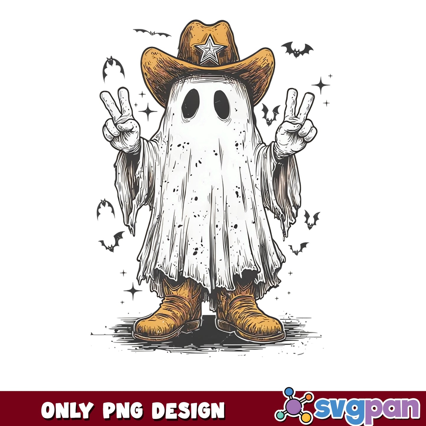 Cowboy Ghost Halloween PNG, Western Ghost PNG, Spooky Ghost PNG