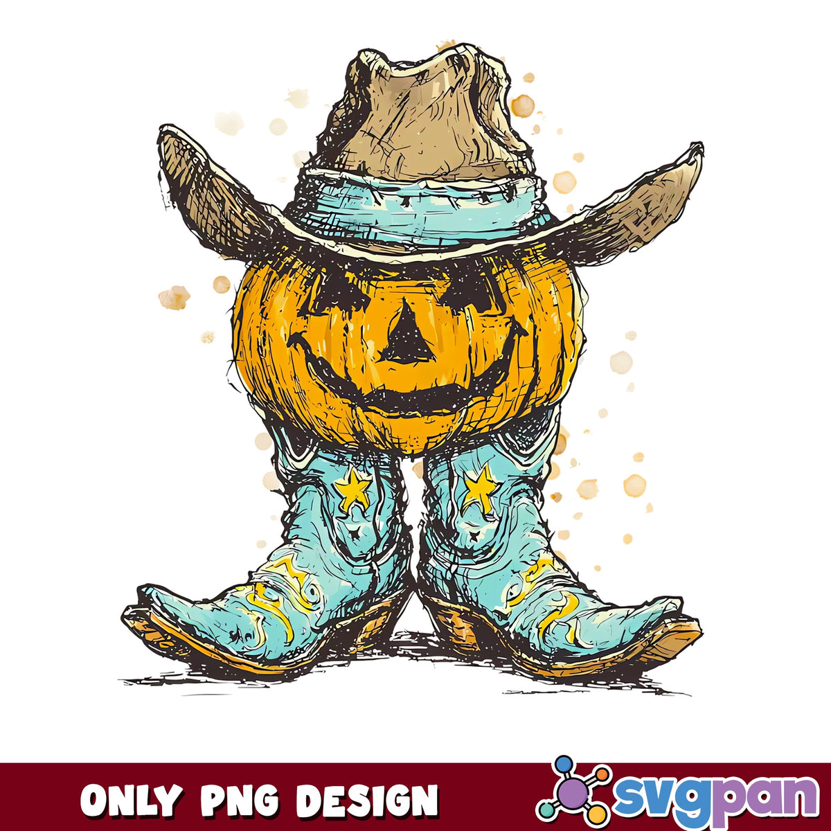 Cowboy Pumpkin Halloween PNG, Jack O Lantern Cowboy PNG, Fall PNG