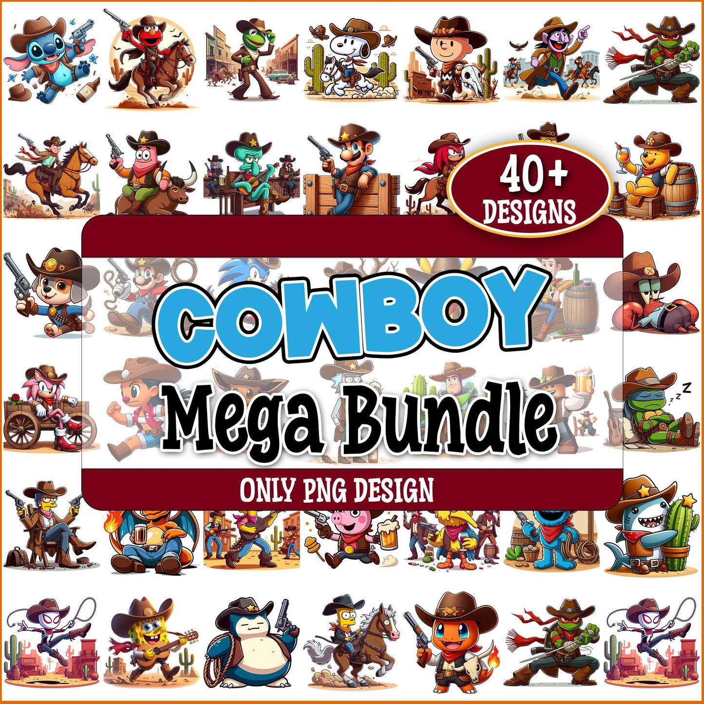 Cowboy cartoons png bundle