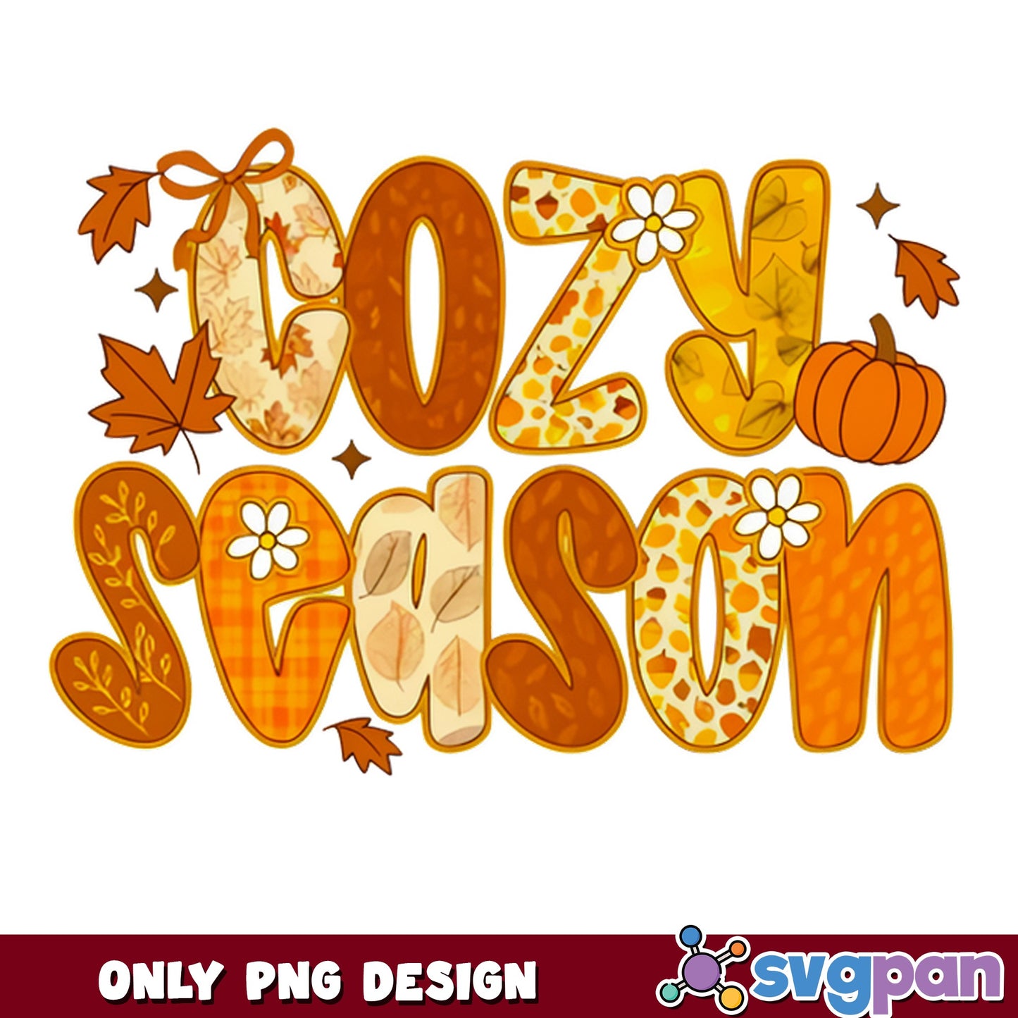 Cozy Season Fall PNG, Autumn Pumpkin PNG, Fall Leaves PNG