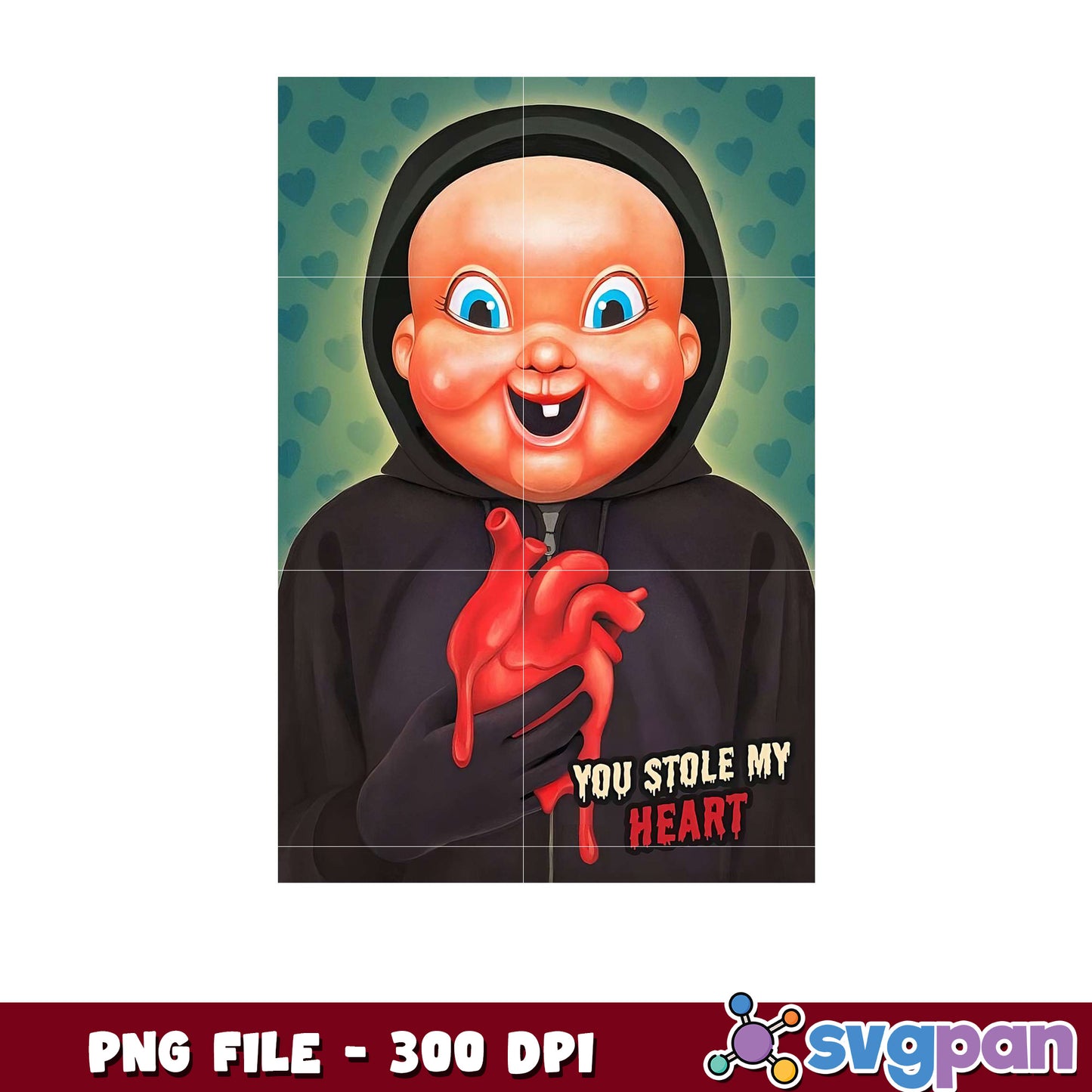 Creepy Doll Art You Stole My Heart Design for PNG Use