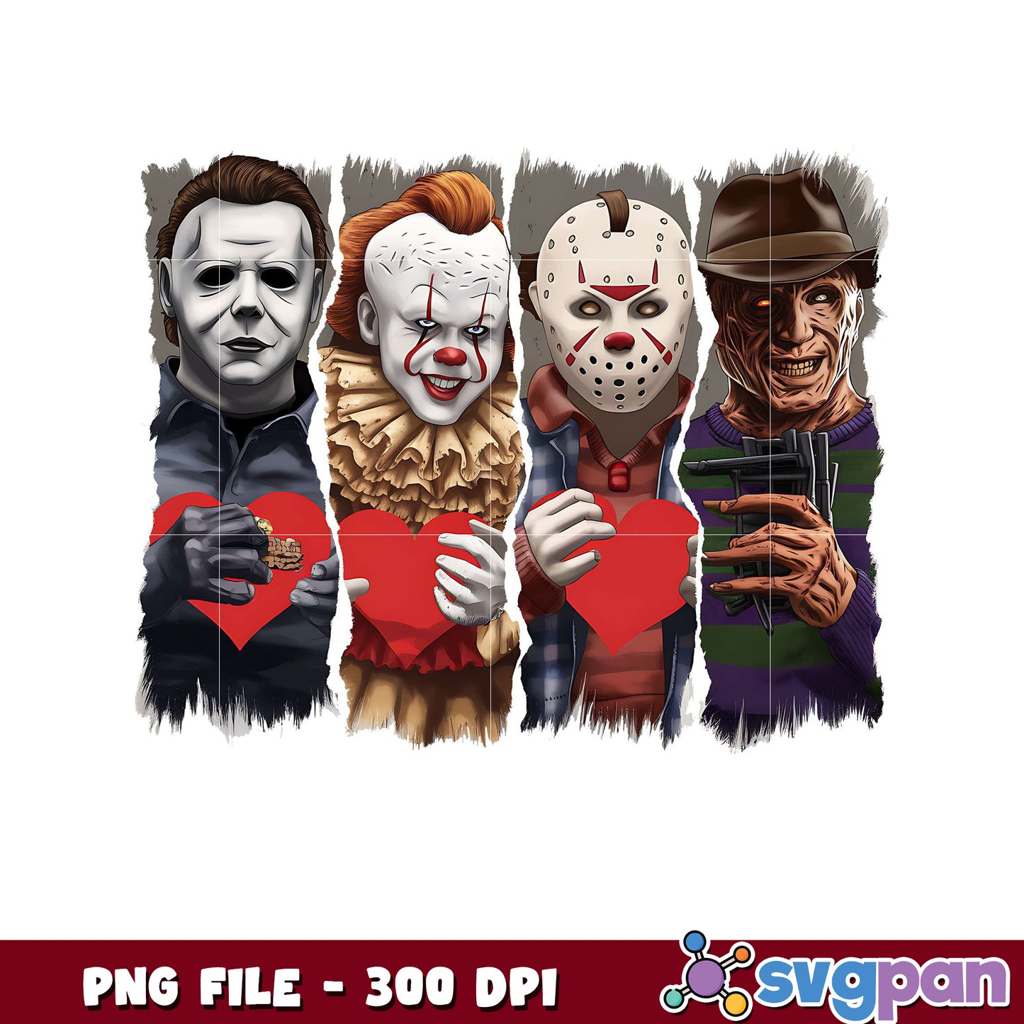 Creepy Horror Characters Holding Hearts, High Resolution PNG File