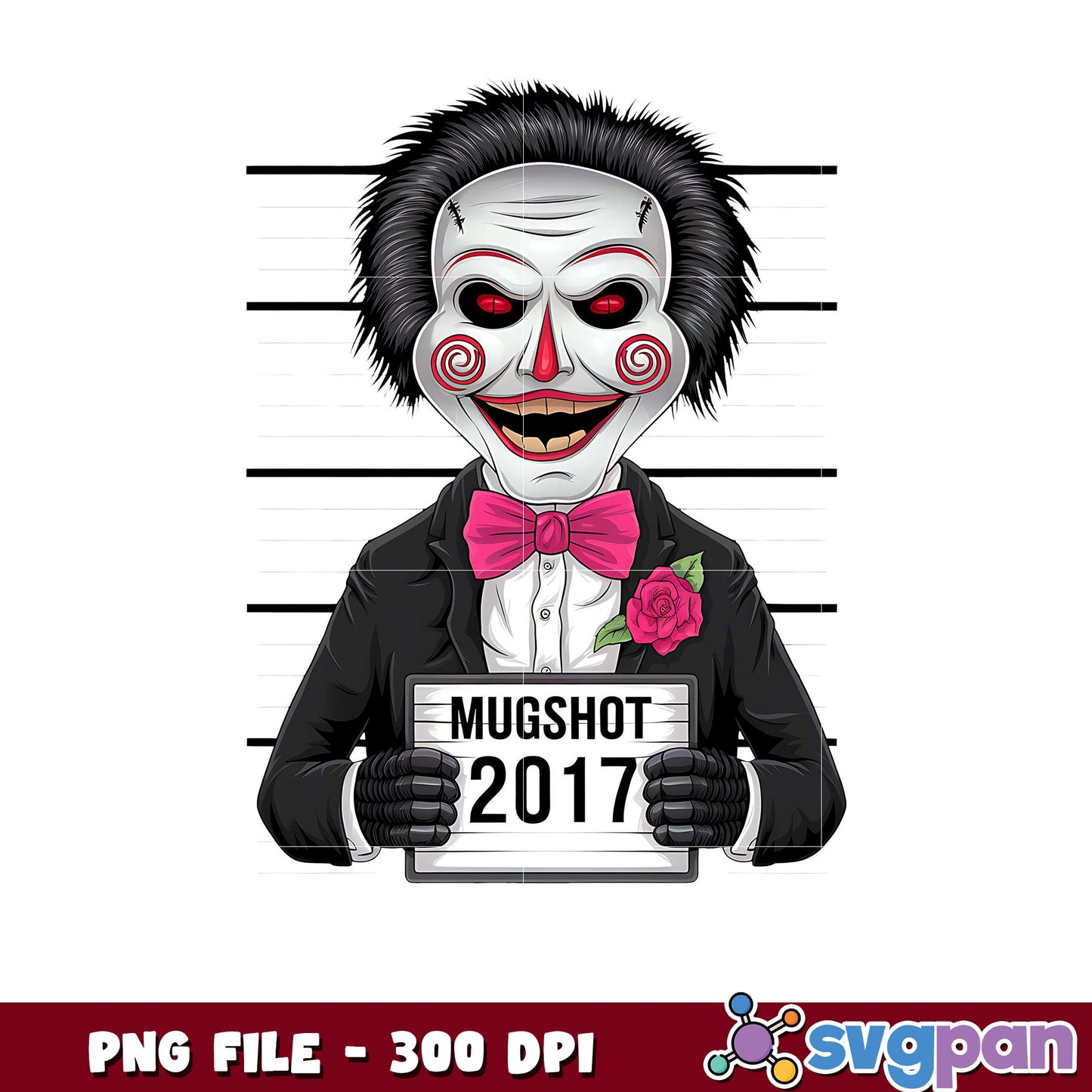 Creepy Puppet Mugshot Design for Halloween, PNG Format 300 DPI