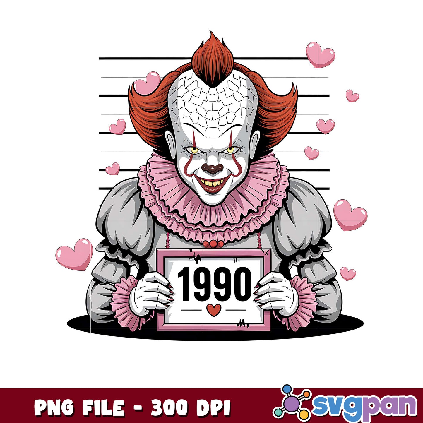 Creepy clown illustration for Halloween decor, high quality PNG file