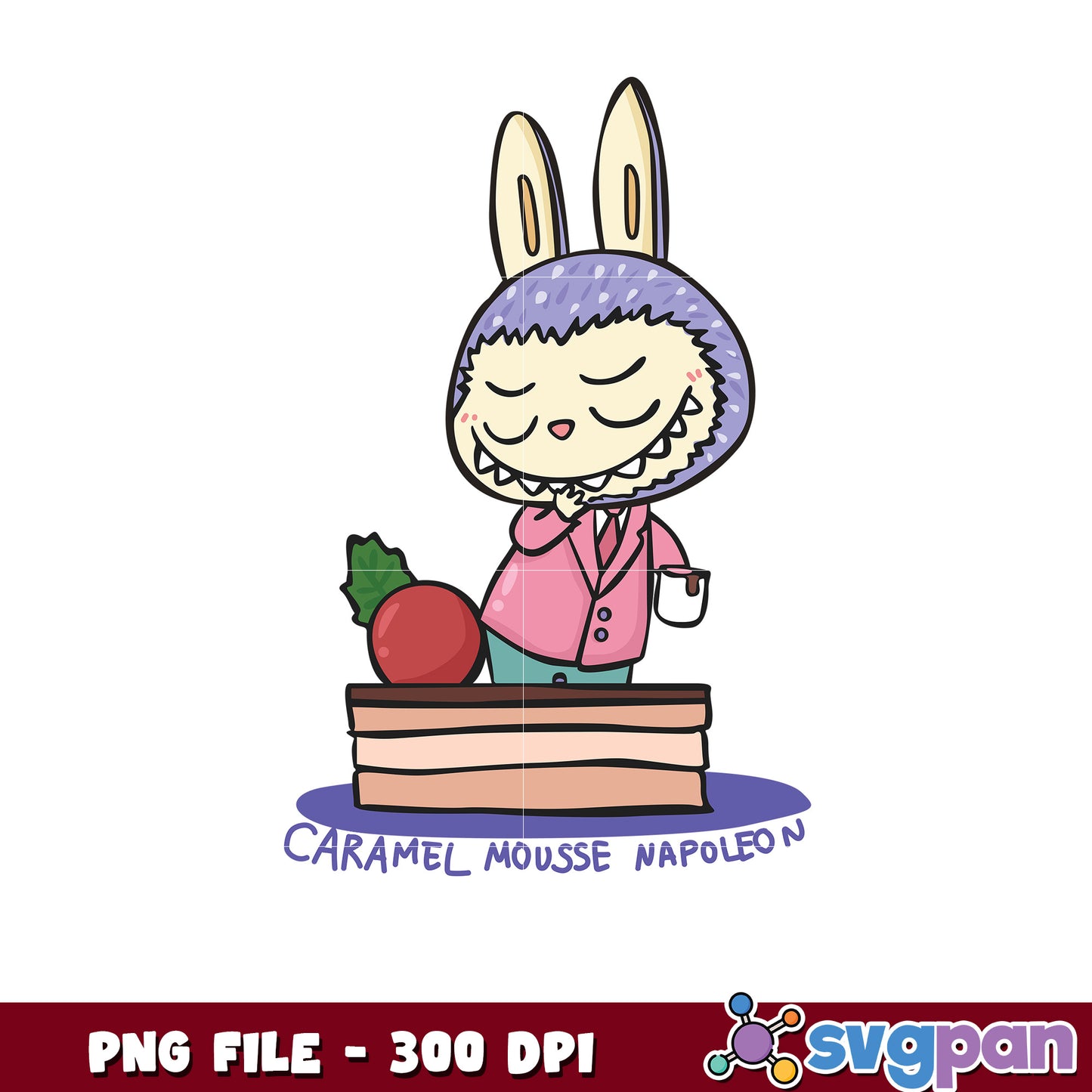 Cute Bunny Caramel Mousse Napoleon PNG 300 DPI