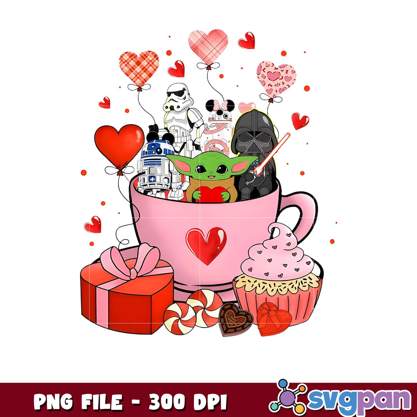 Cute Characters in Pink Cup, Perfect for Valentine's Day