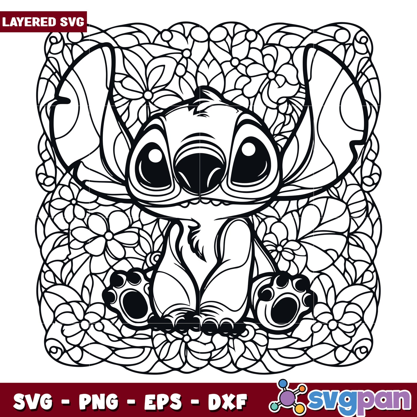 Cute Floral Stitch SVG Art for Coloring Fans Online