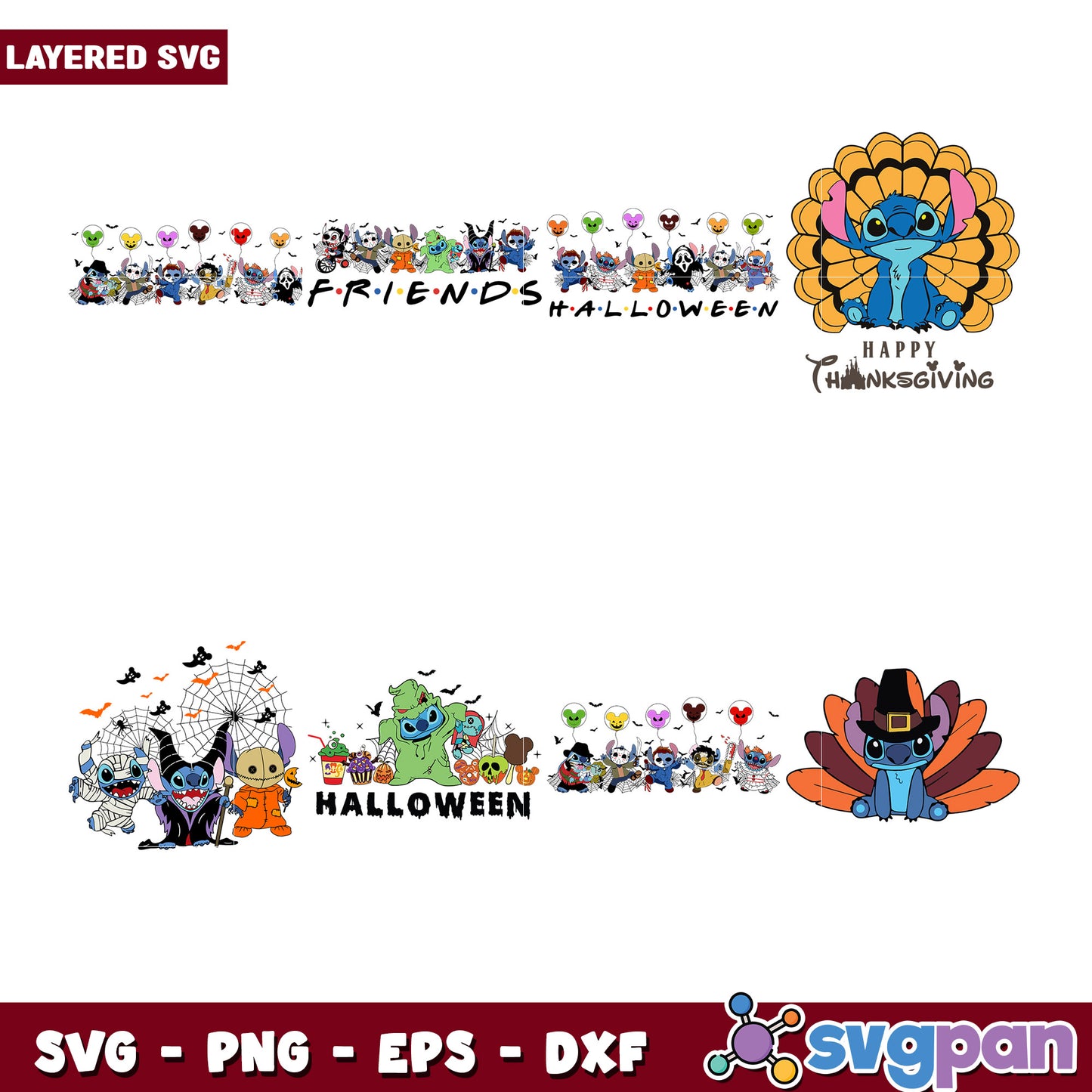 Cute Friends Halloween and Thanksgiving SVG Bundle