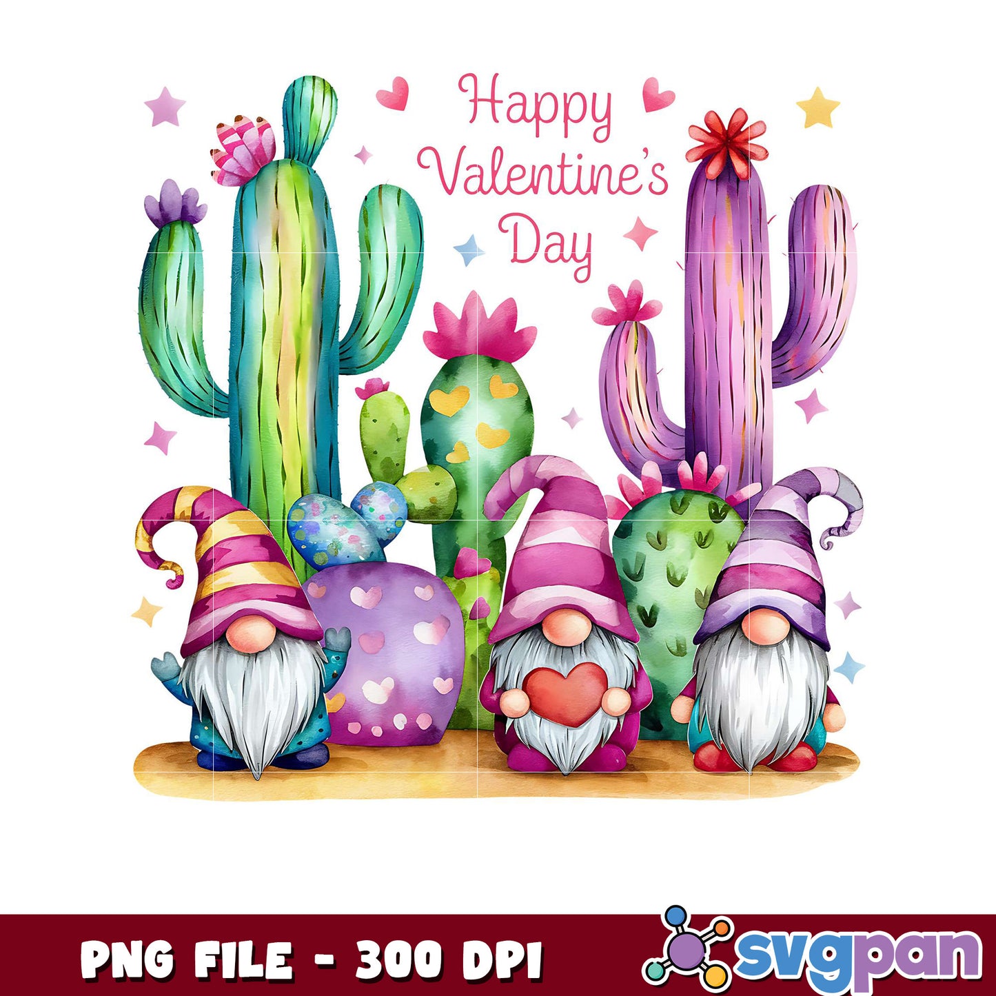 Cute Gnomes wth Cacti for Valentine's Day, PNG Download Available