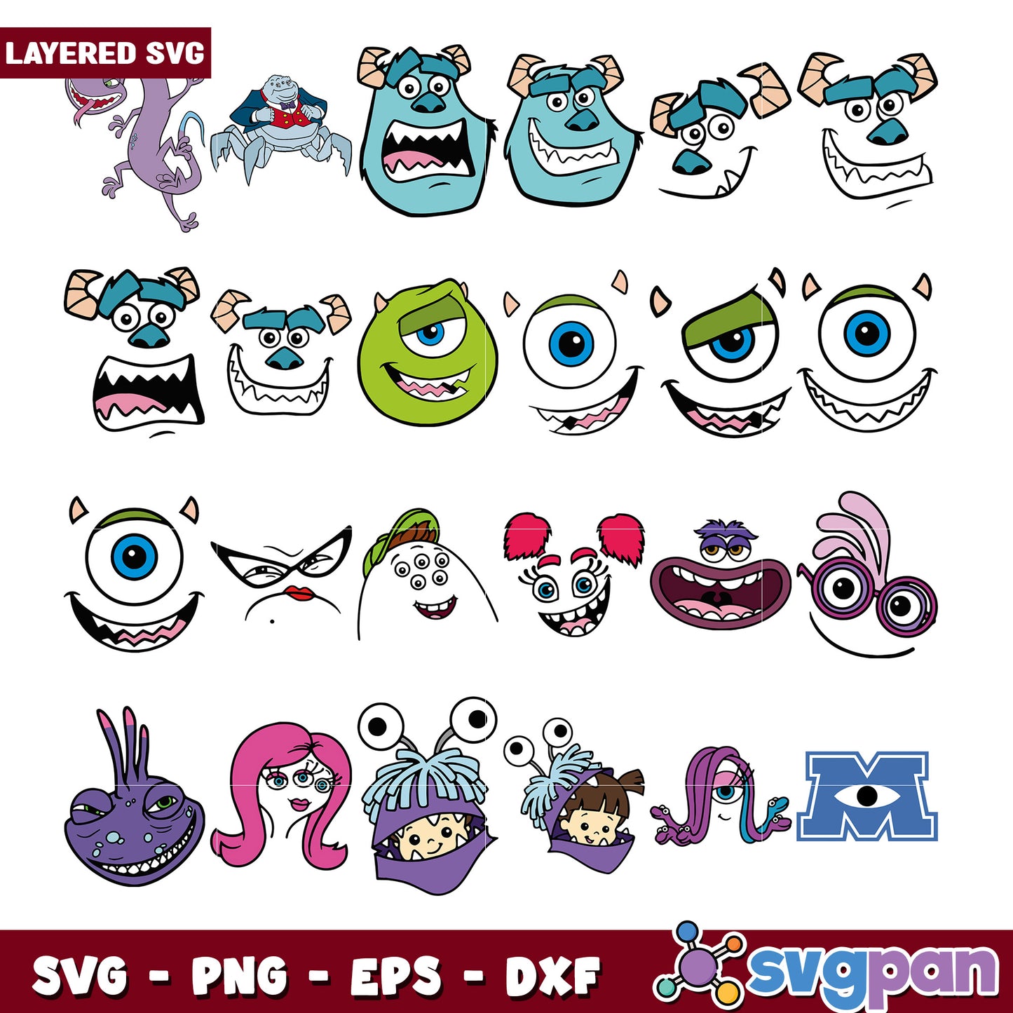 Cute Monster Faces Bundle SVG for Crafts Projects