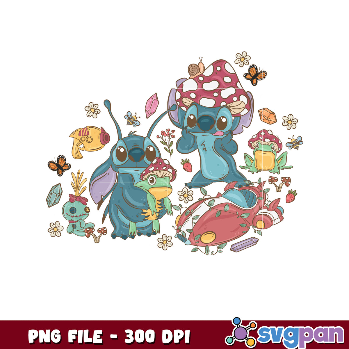Cute Stitch PNG Mushroom Friends