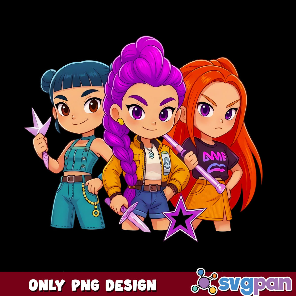 Cute Brawl Stars Characters PNG, Chibi Girl Trio PNG, Gaming PNG