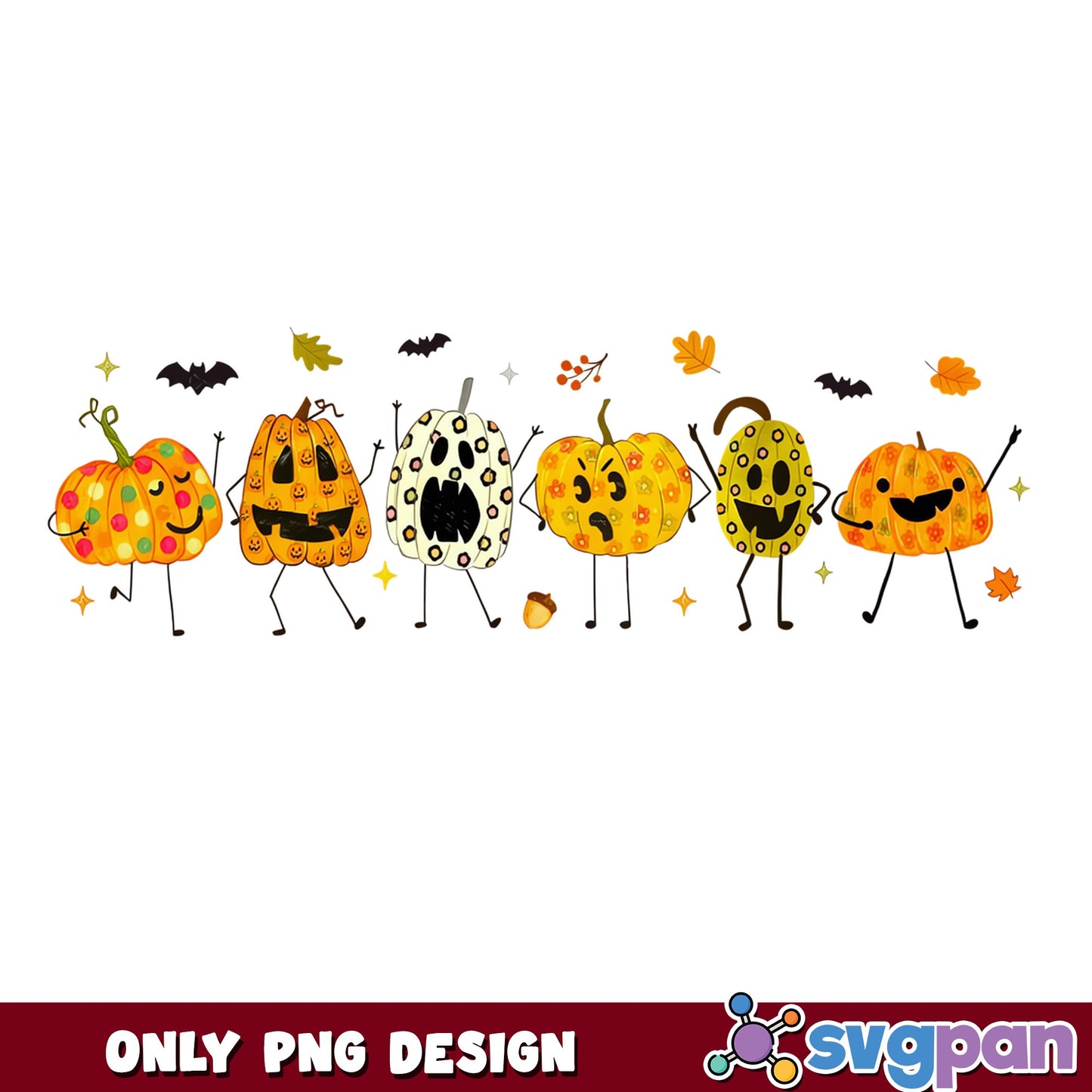 Cute Dancing Pumpkins Halloween PNG, Fall Autumn PNG, Jack O Lantern PNG