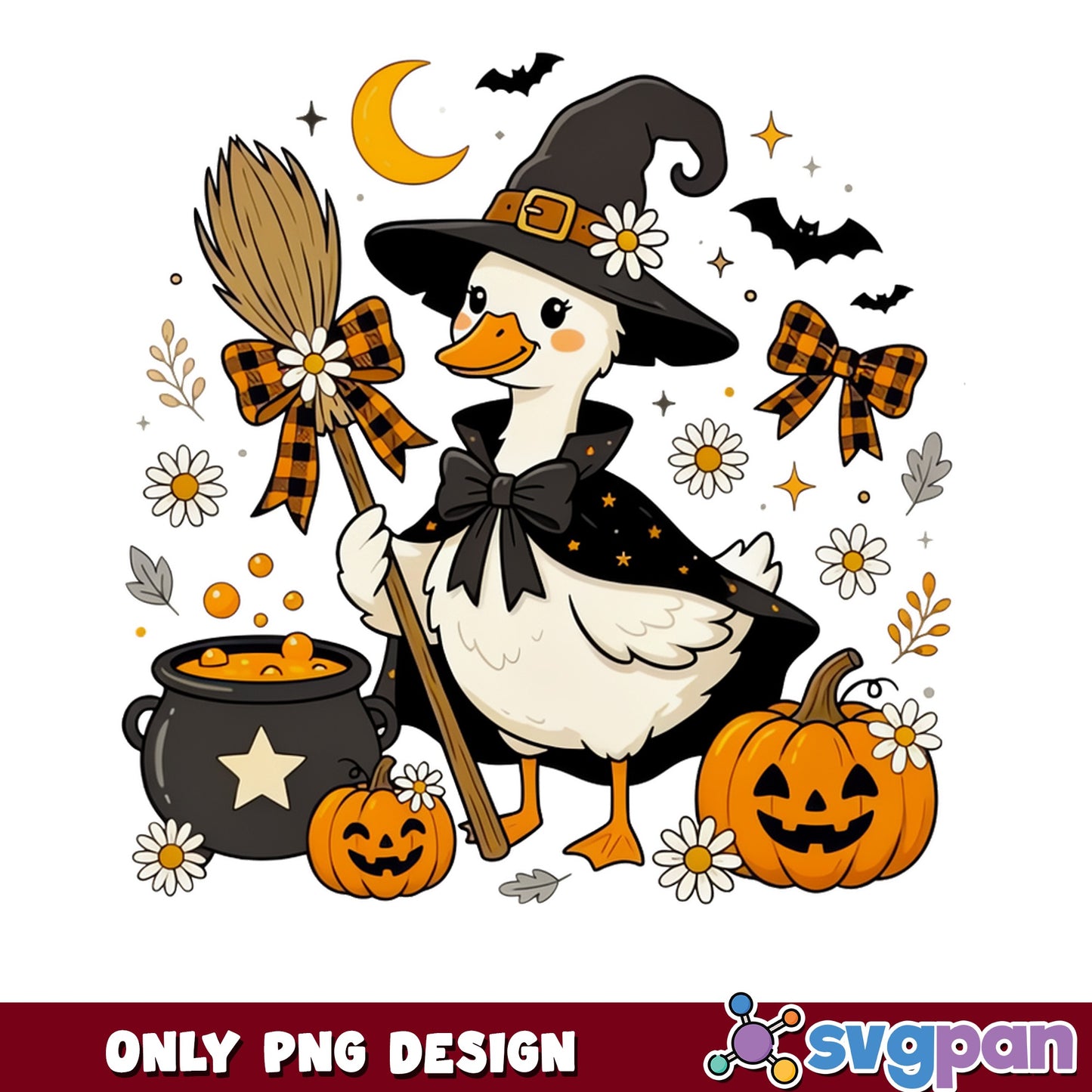 Cute Duck Halloween Witch PNG, Pumpkin Cauldron Fall PNG, Duck PNG