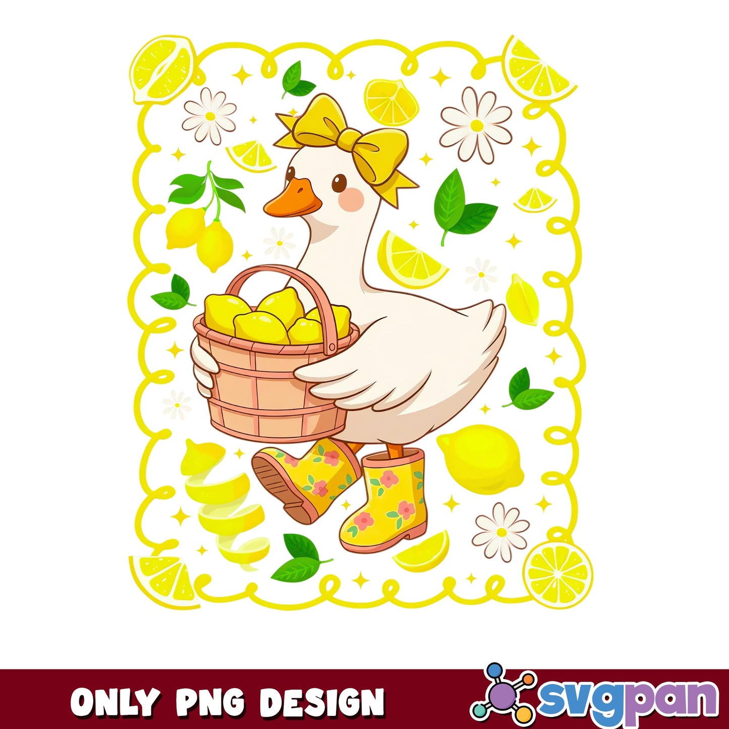 Cute Duck With Lemon Basket PNG, Summer Duck PNG, Funny Duck PNG