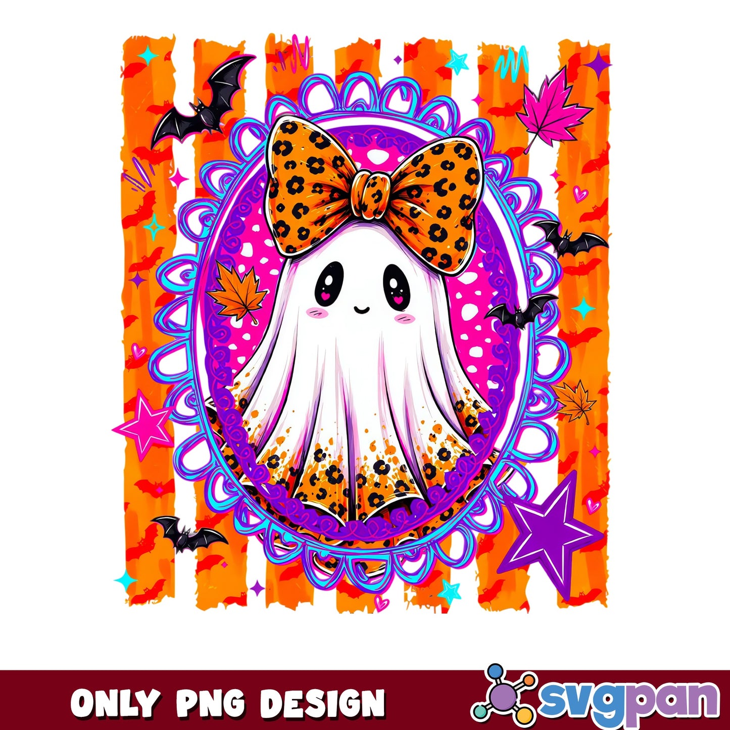 Cute Ghost Leopard Bow Halloween PNG, Ghost PNG, Halloween PNG