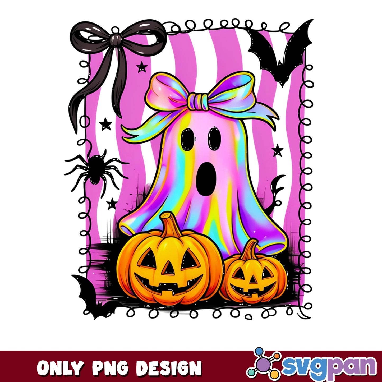Cute Ghost With Bow Halloween PNG, Pumpkin Ghost PNG, Spooky PNG