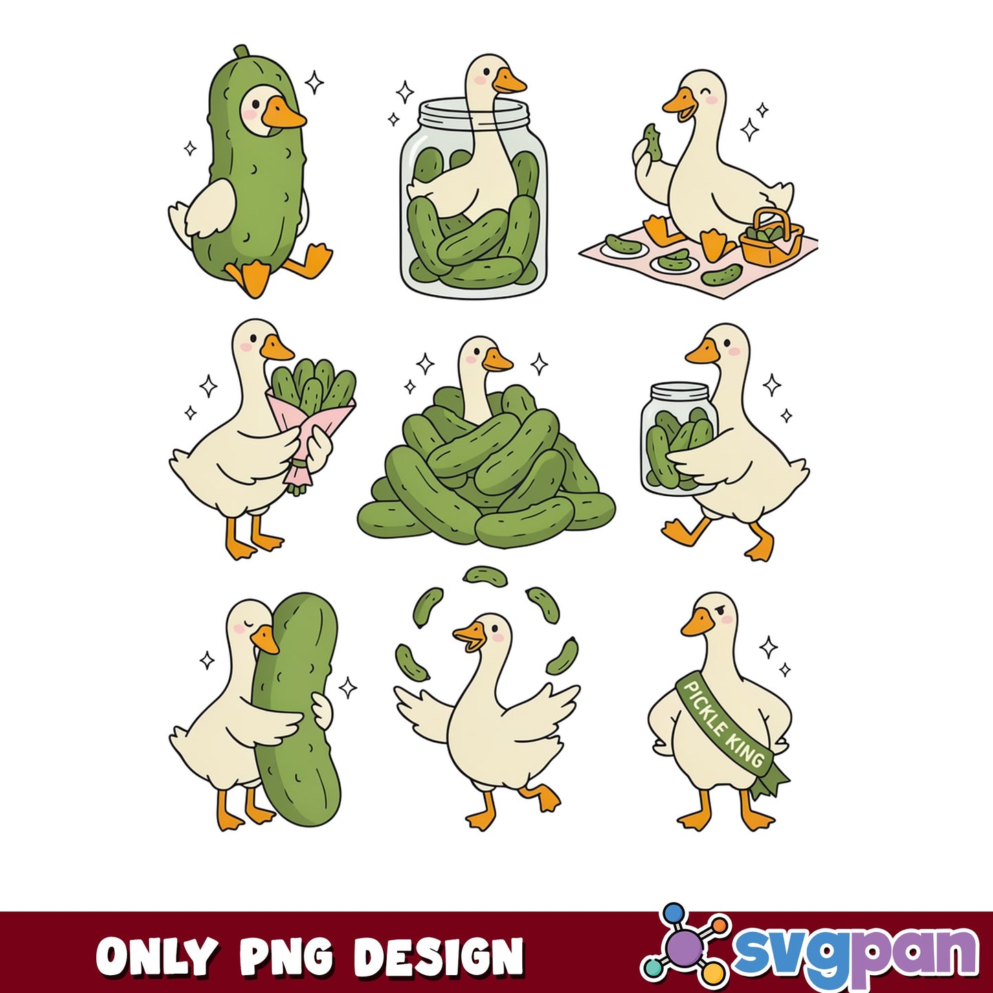 Cute Goose With Pickle Bundle PNG, Funny Duck Pickle PNG, Pickle King PNG