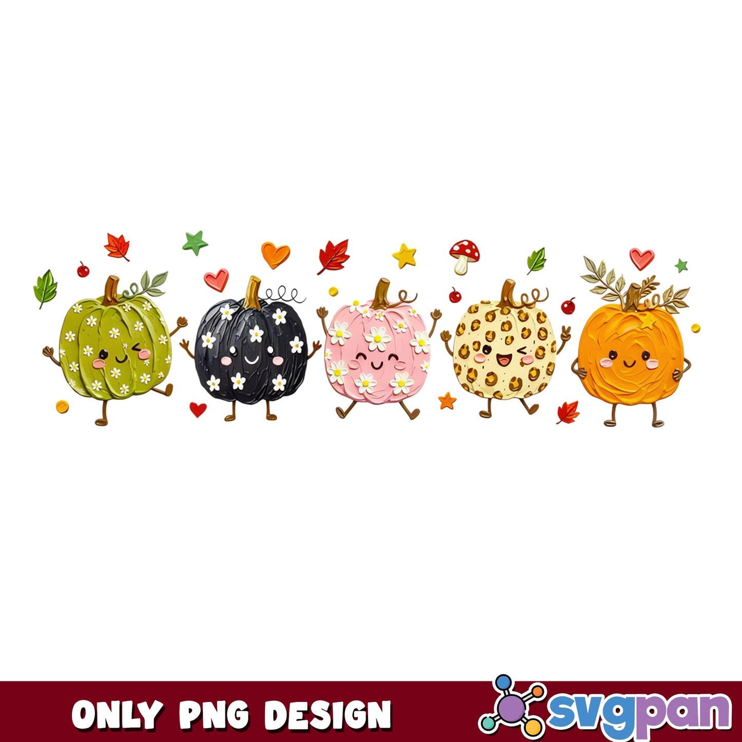 Cute Pumpkin Characters Fall PNG, Halloween Pumpkin PNG, Autumn PNG