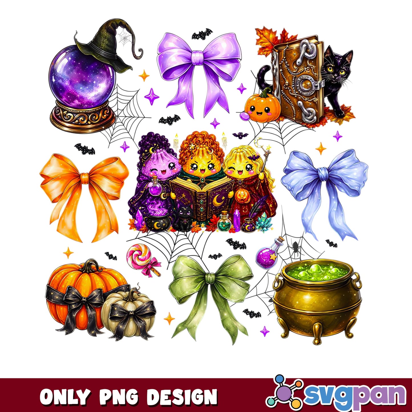 Cute Witch Sisters Halloween PNG, Hocus Pocus Bundle PNG, Spooky Clipart PNG