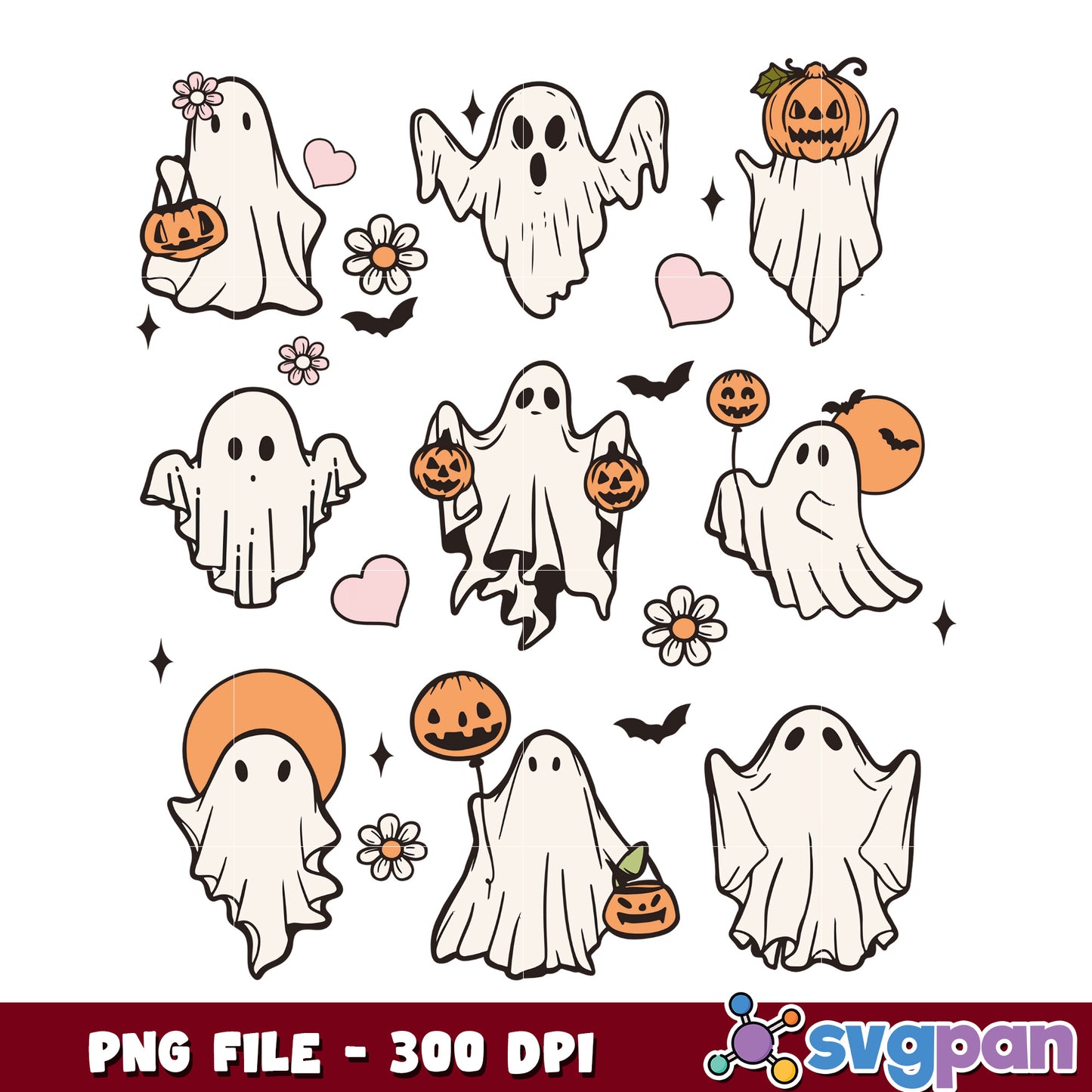 Cute and funny ghosts png, halloween season png, spooky halloween png