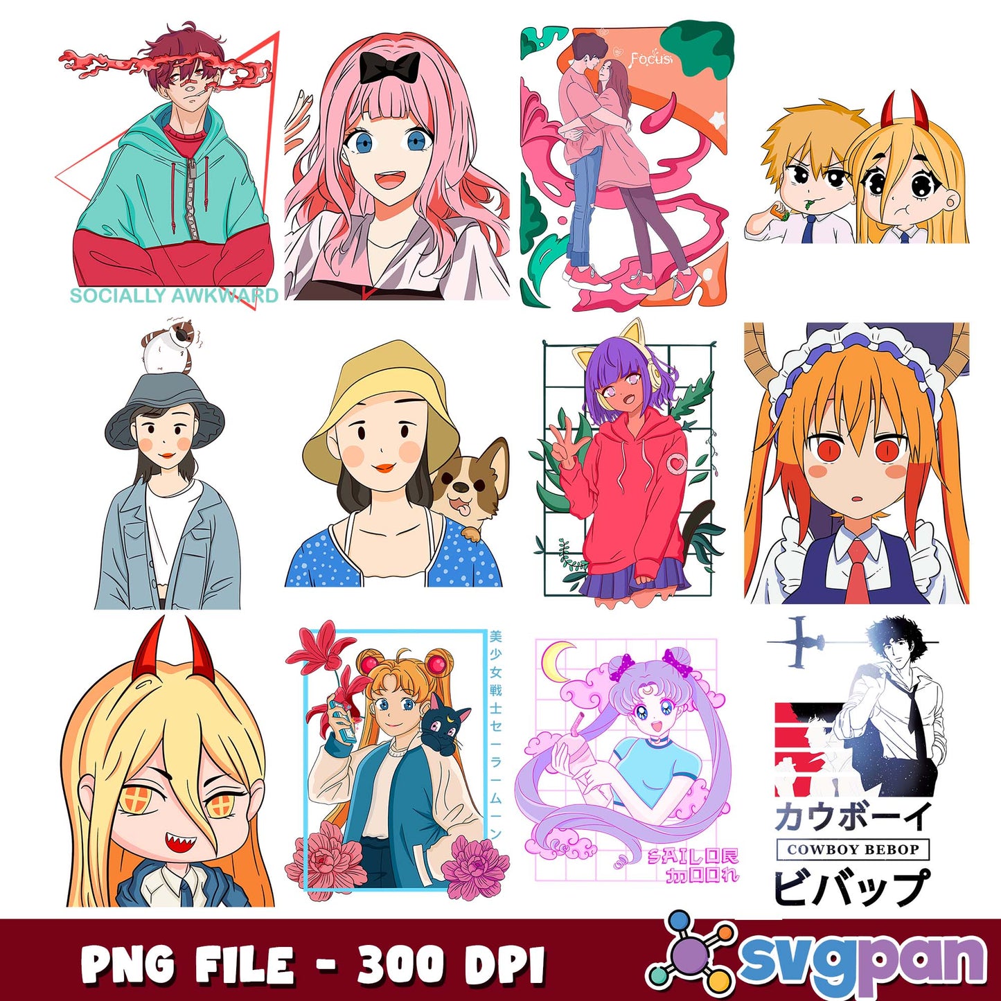 Cute anime design png bundle