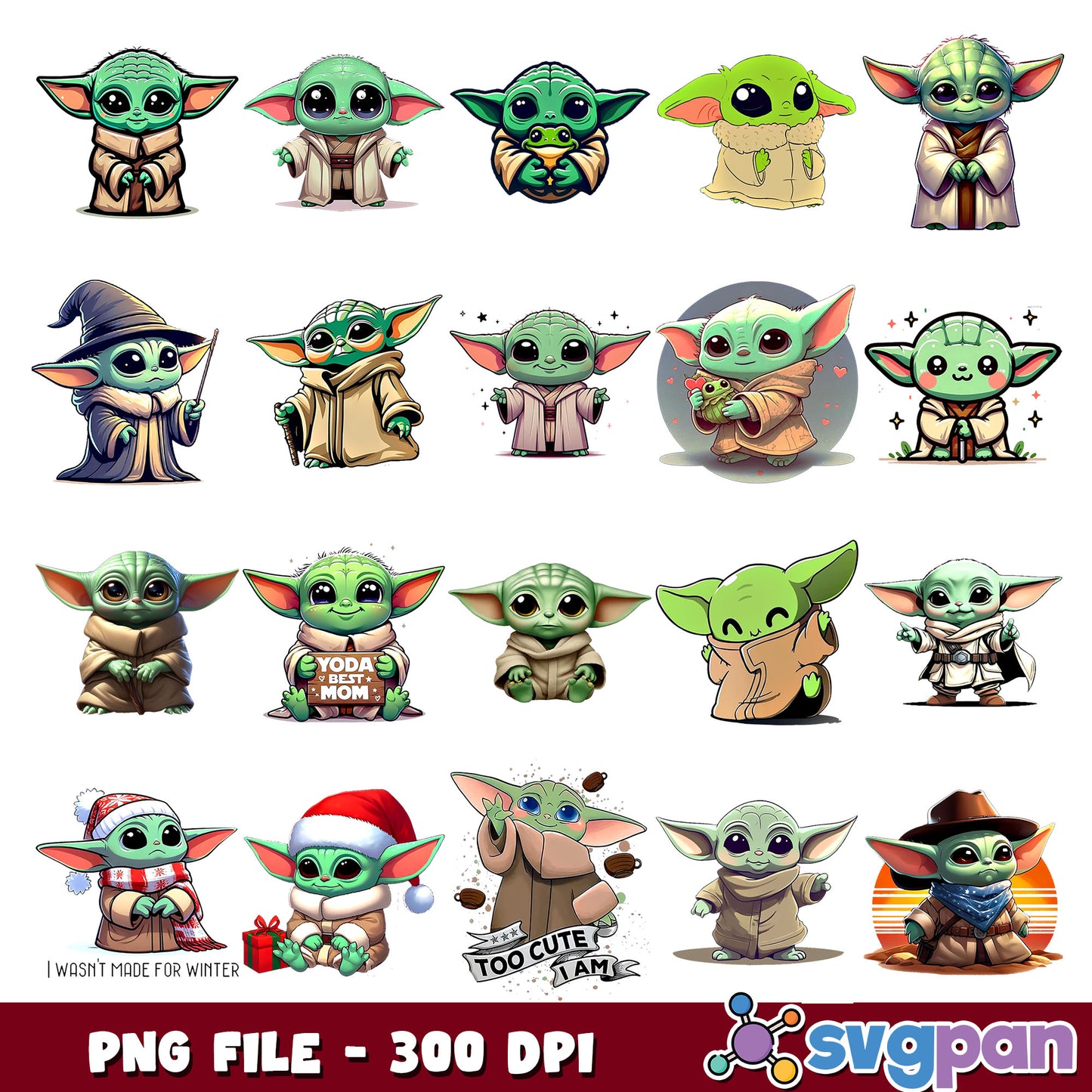 Cute baby yoda design png bundle