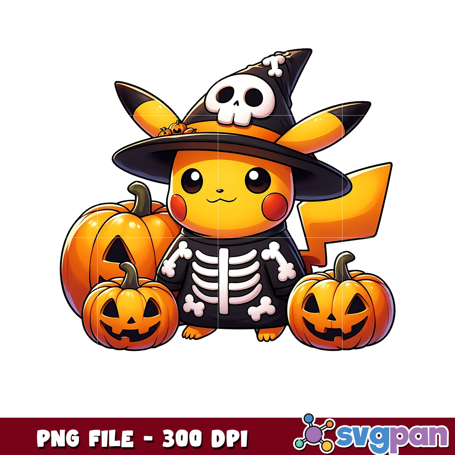 Cute pikachu skeleton costume png, happy halloween png, halloween pokemon png