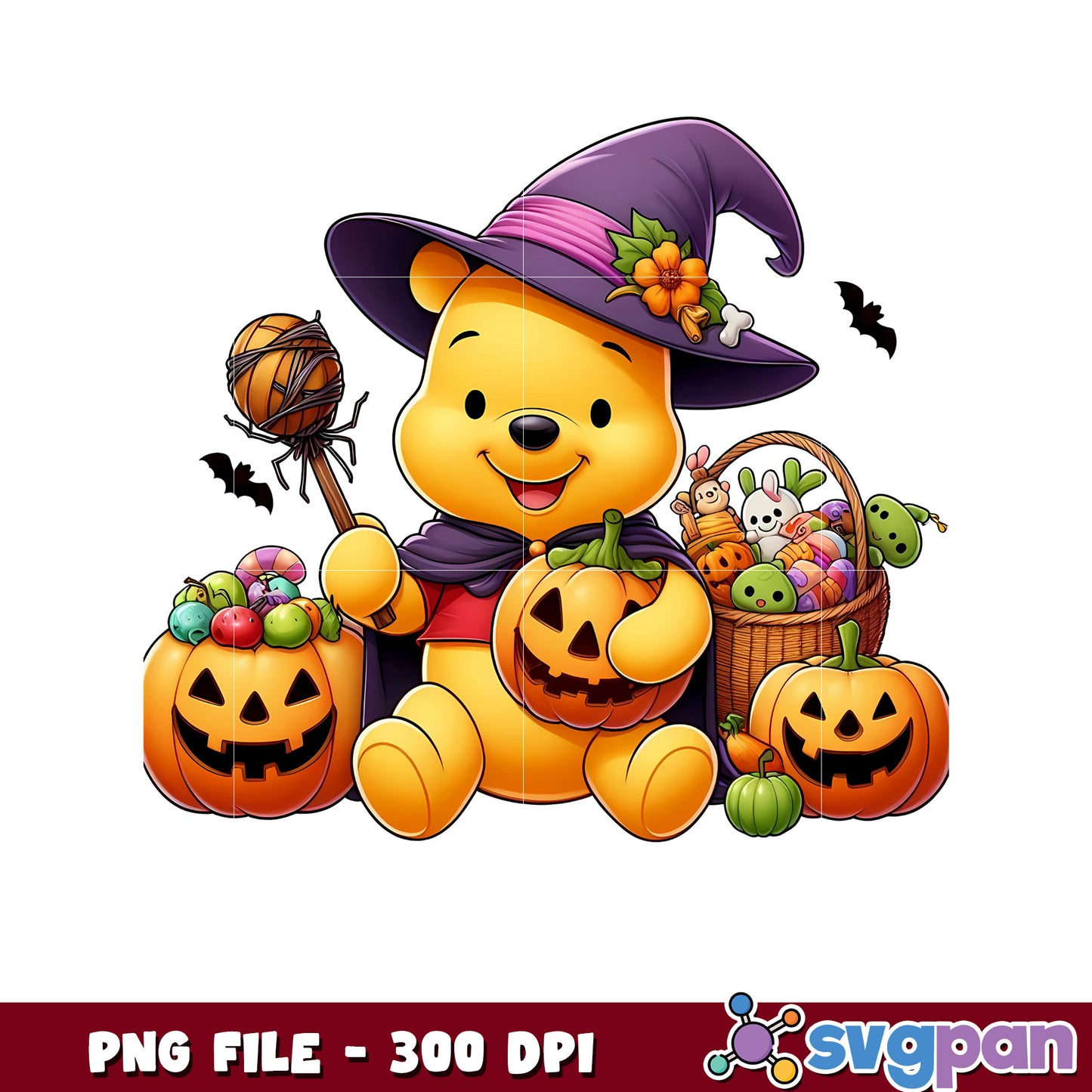 Cute pooh witch png, spooky season png, halloween pajamas png