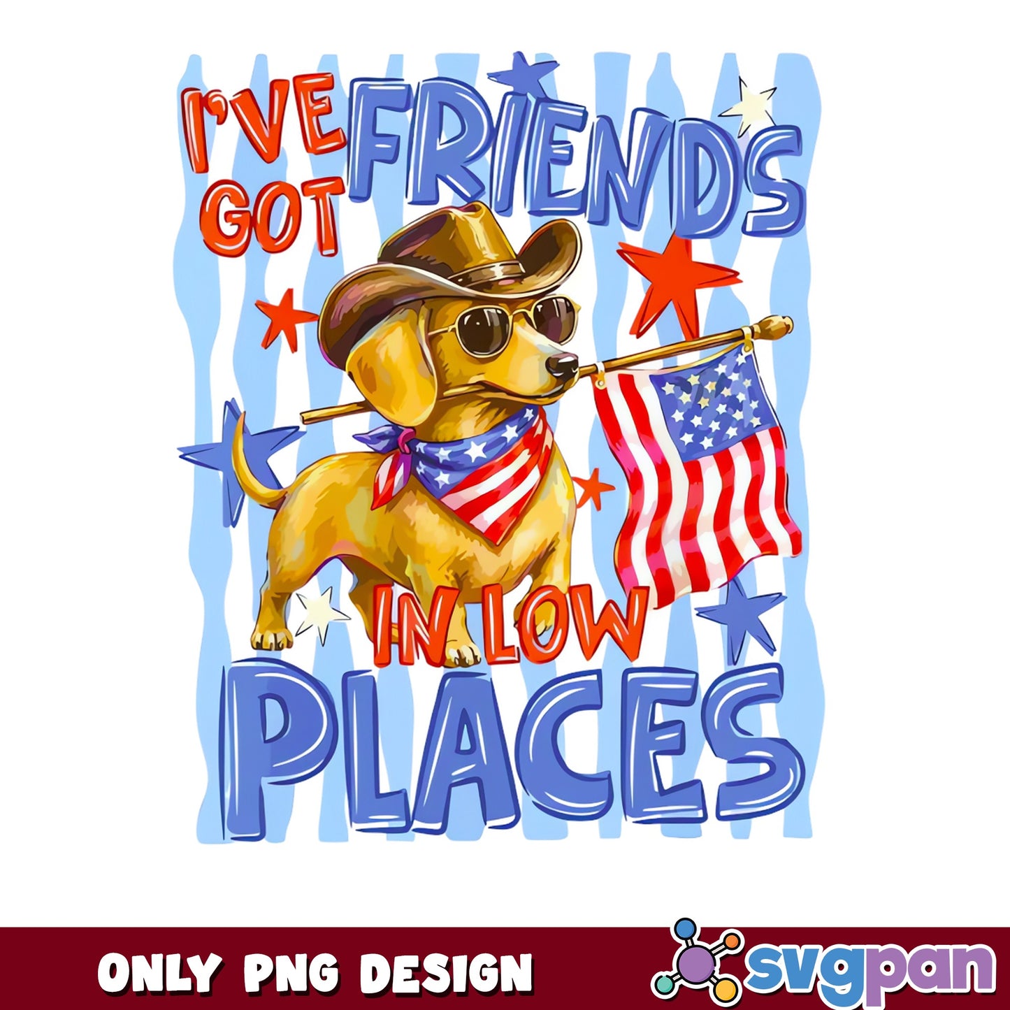 Dachshund 4th Of July PNG, Friends In Low Places PNG, Patriotic Dog PNG