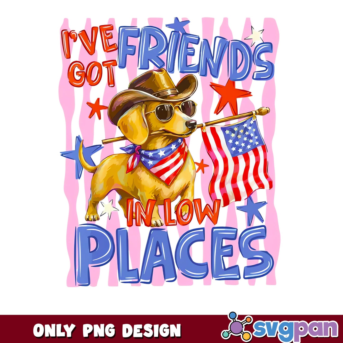 Dachshund Friends In Low Places PNG, 4th Of July PNG, Dog PNG